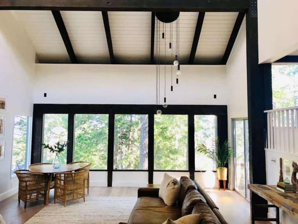 White and black spacious interior with high ceilings