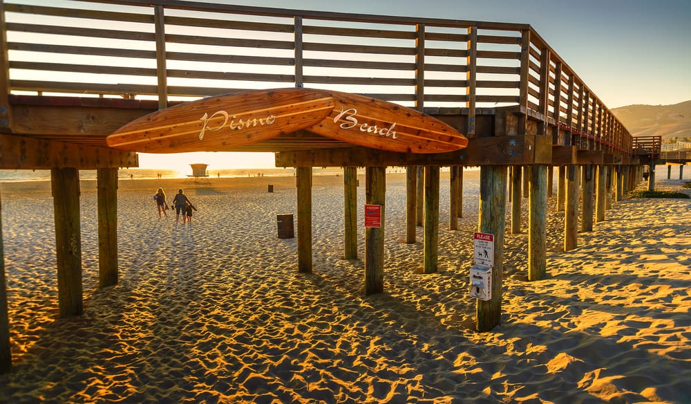 the famous surfboard sign at pismo beach a cute surf town in california