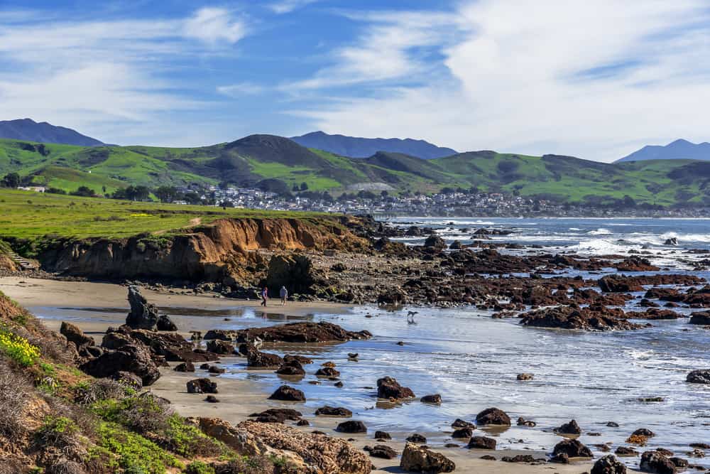 the craggy ocean shore of cayucos beach town