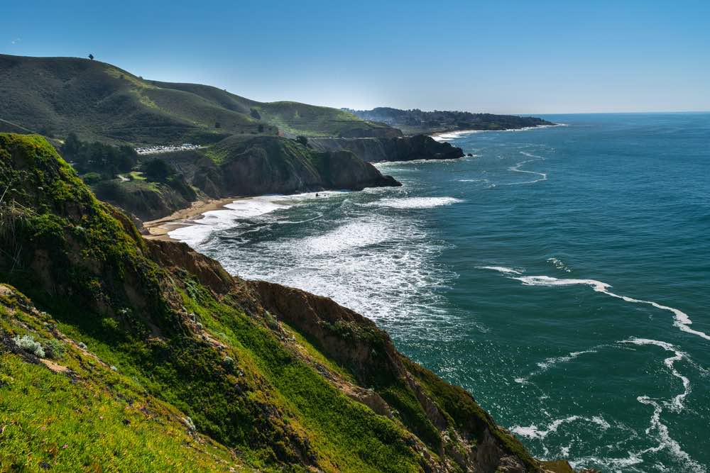 the ocean waters of half moon bay on the california coast near san francisco