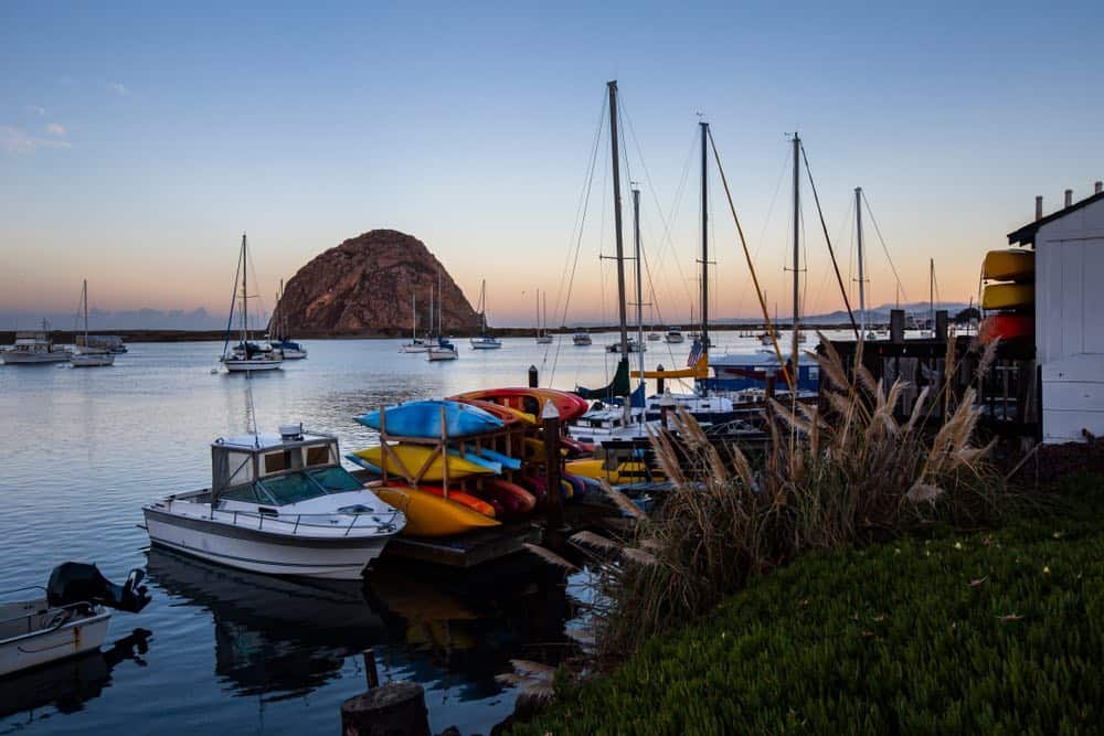 kayaks in the harbor at morro bay