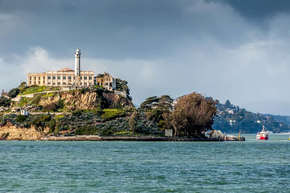 the island of alcatraz on a cloudy day