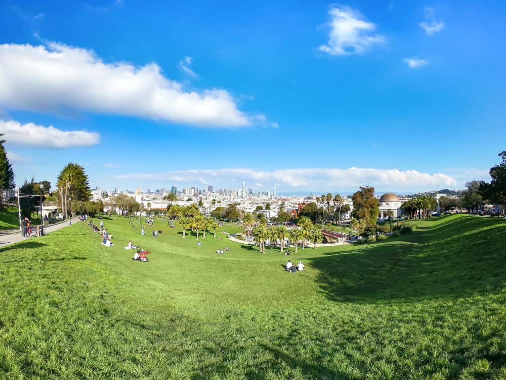 the grass at dolores park on a sunny day