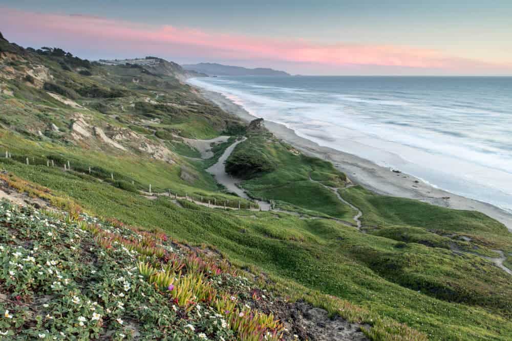 Sunset colors on the trails near the Fort Funston Coastal Trail in San Francisco