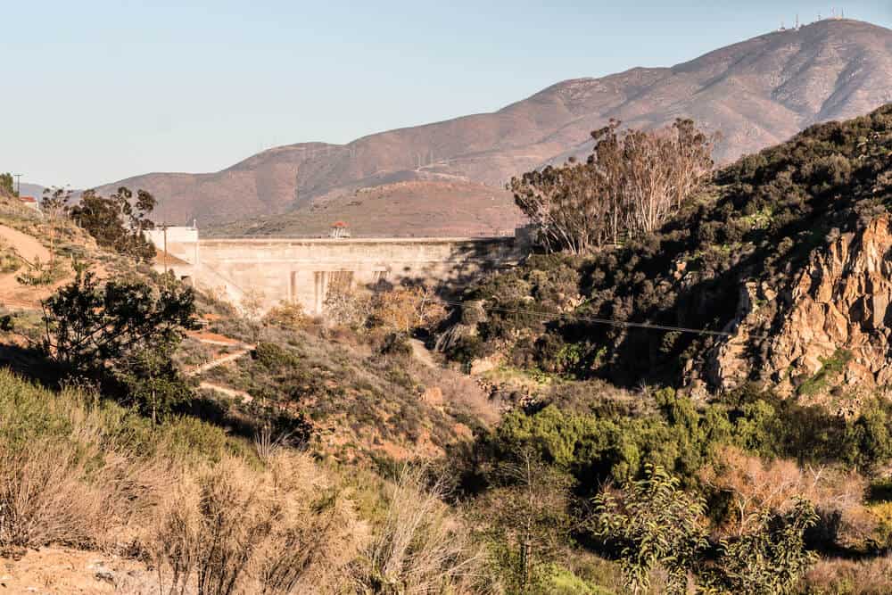 Sweetwater reservoir in San Diego, California with San Miguel Mountain in the background.