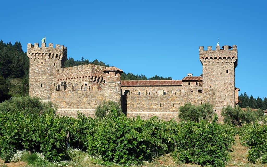 a stone castle done in the 12th or 13th century Italian medieval style in Calistoga California 