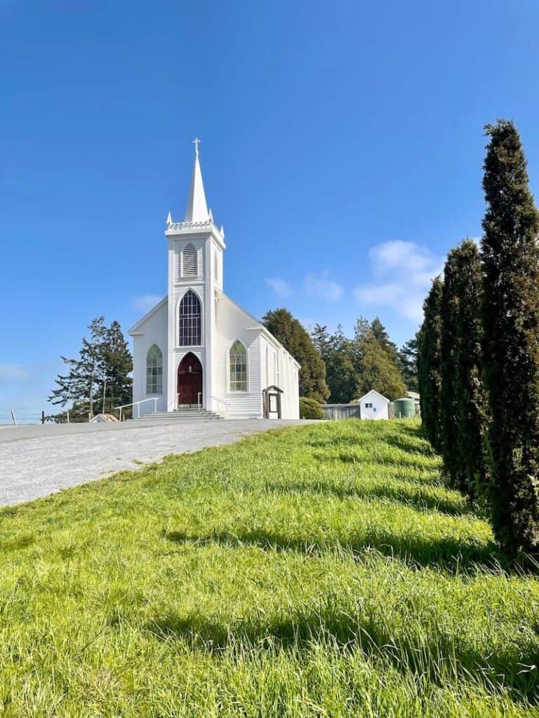 famous white church in bodega