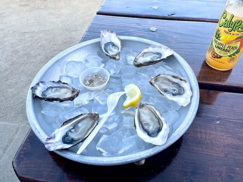 six oysters with mignonette and lemon