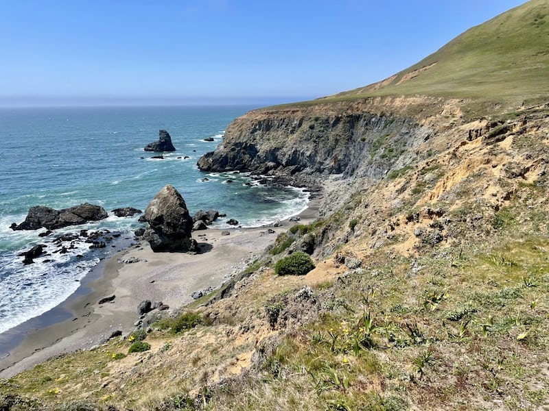 view of the rocky shore of the sonoma coast on the kortum trail