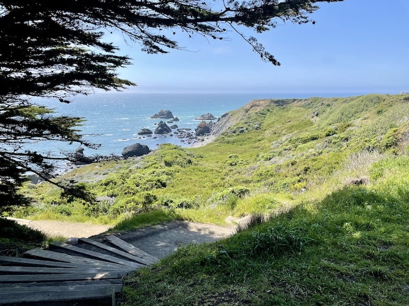 view down the stairs looking towards shell beach