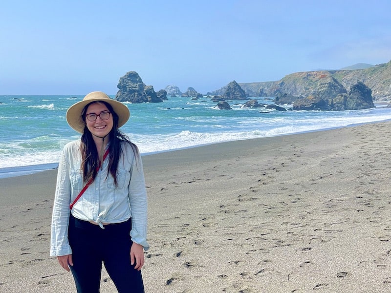 allison green wearing a hat at the end of the kortum trail hike