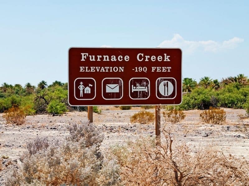 sign when entering furnace creek in death valley