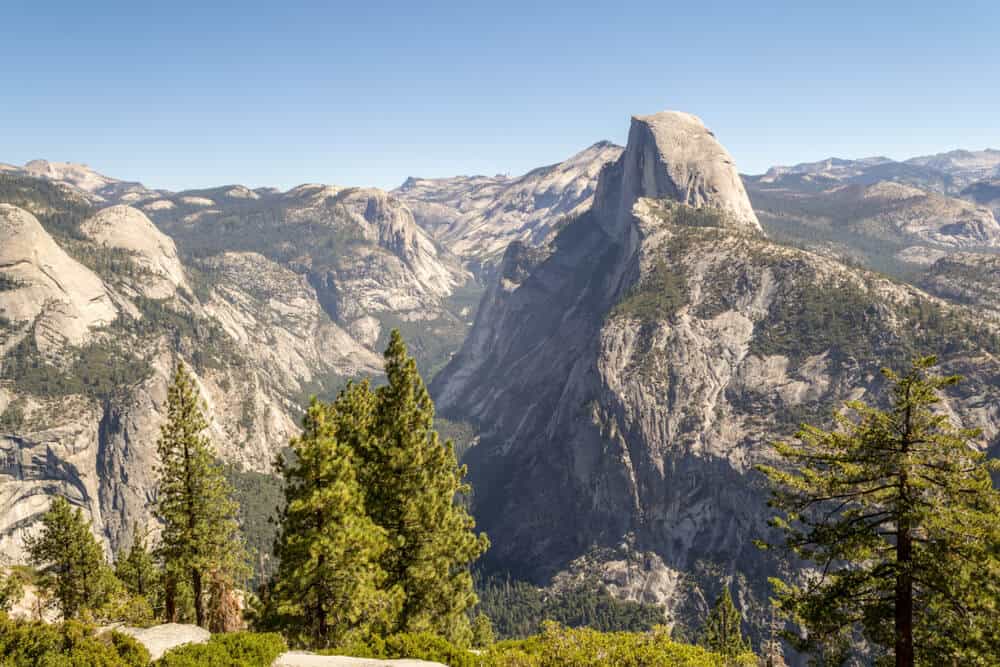 views of half dome as seen from glacier point in yosemite, a popular thing to do in yosemite national park