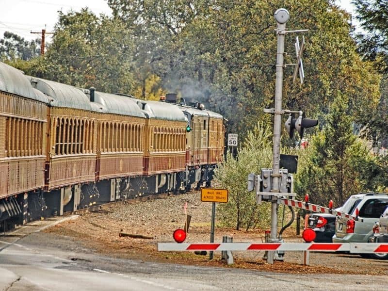 the famous napa wine train going through the napa valley