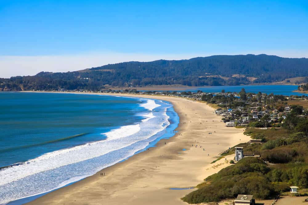 view of muir beach in marin california with brilliant blue water