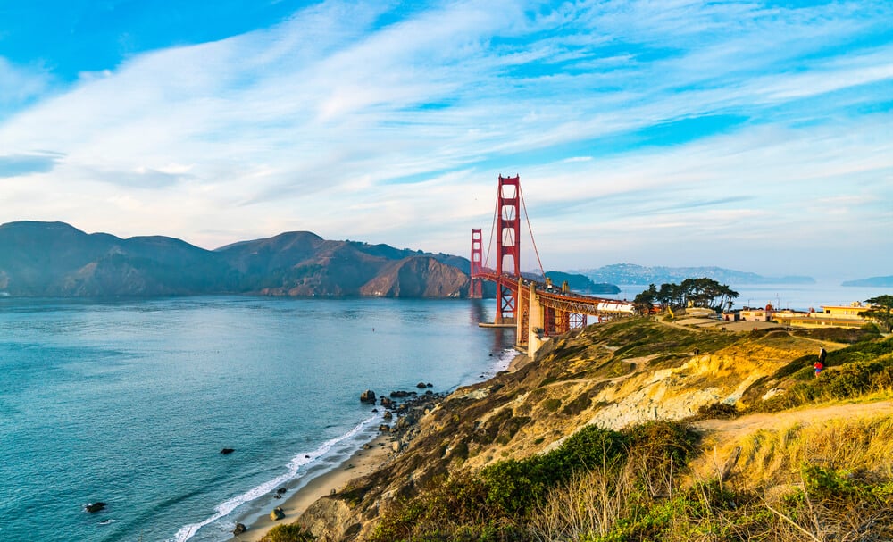 the view of the golden gate bridge looking towards marin 