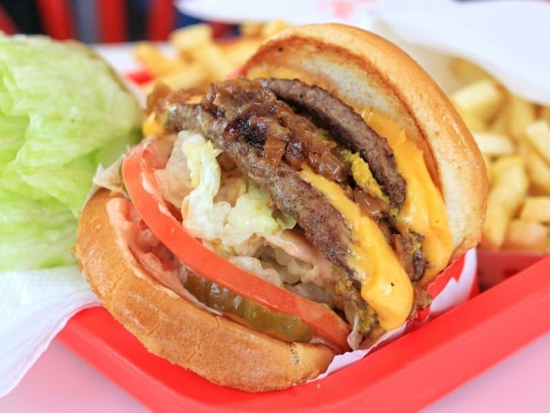 an in-n-out double double cheeseburger with fries