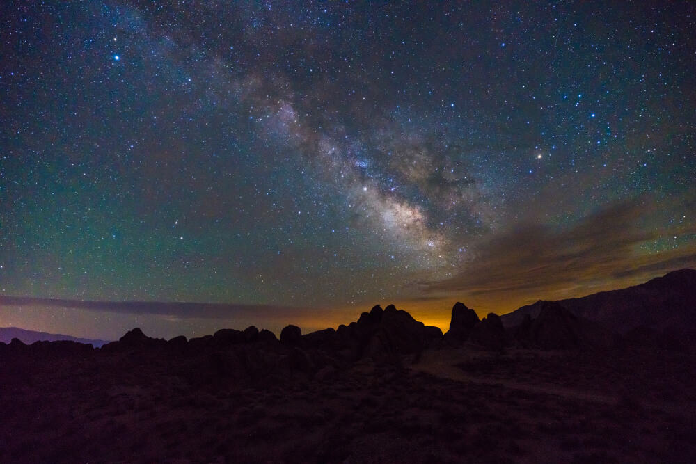 Milky way over the Alabama hills and mount Whitney, California
