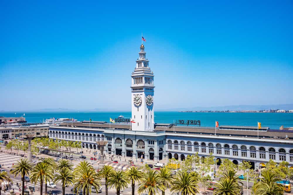 the iconic ferry building in san francisco on a sunny day in the city