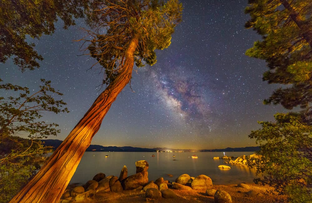 tahoe with Milky Way view in the summer camping