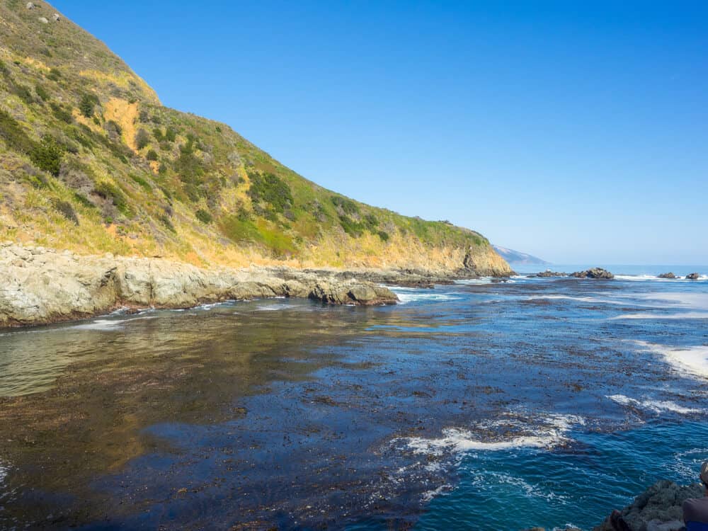 blue waters of Partington Cove on a hike in Big Sur