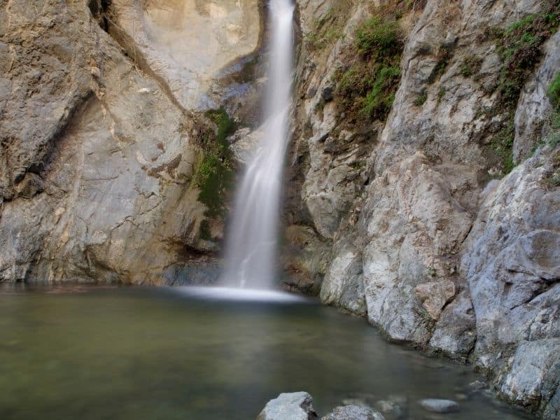 eaten canyon waterfall in long exposure in los angeles