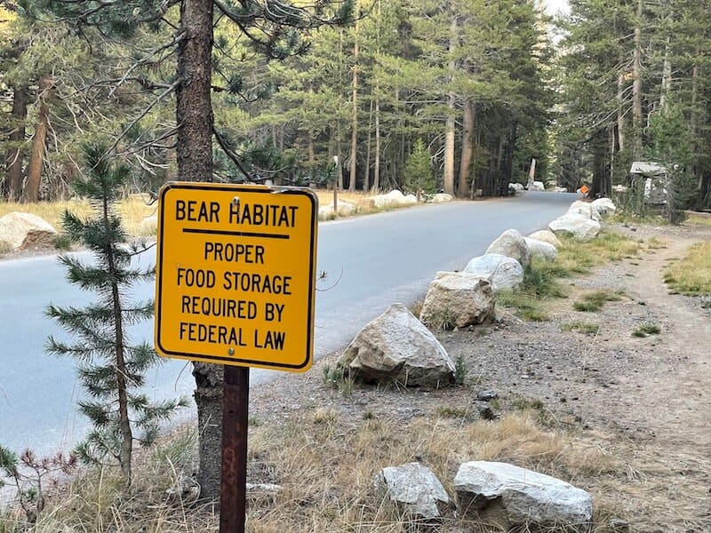 sign warning visitors about bears at tuolumne meadows