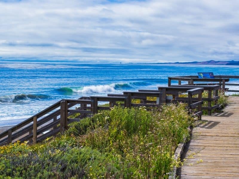 the stairs leading down to moonstone beach in cambria a beautiful beach where you can find pretty rocks