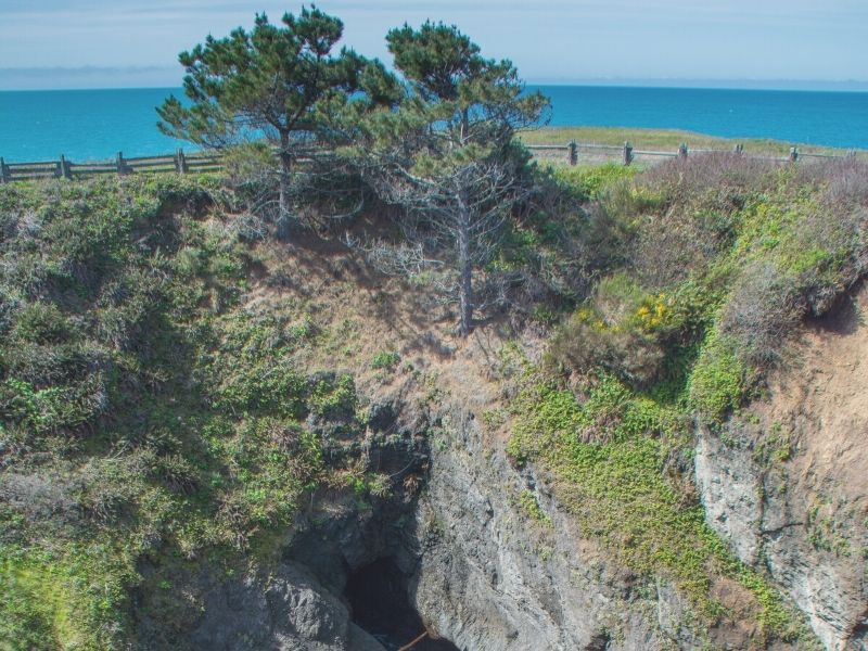 cliffs and coastline at russian gulch state park in Mendocino on a sunny day