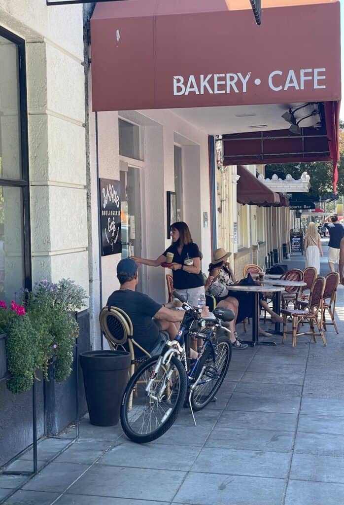 the basque cafe in sonoma california on the square with chairs and outdoor seating