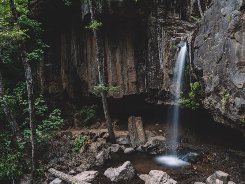 a small waterfall in the charming mountain town of dunsmuir california