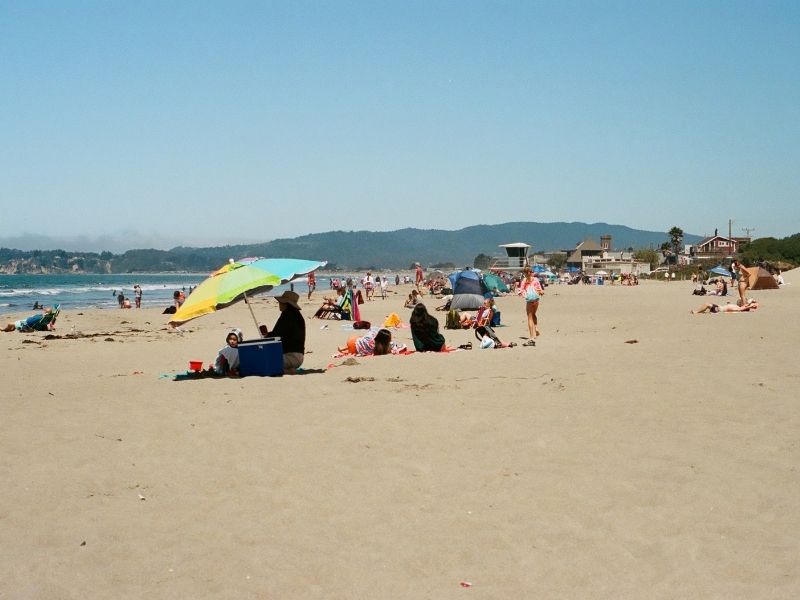 beachgoers enjoying stinson beach a sandy beach in marin county