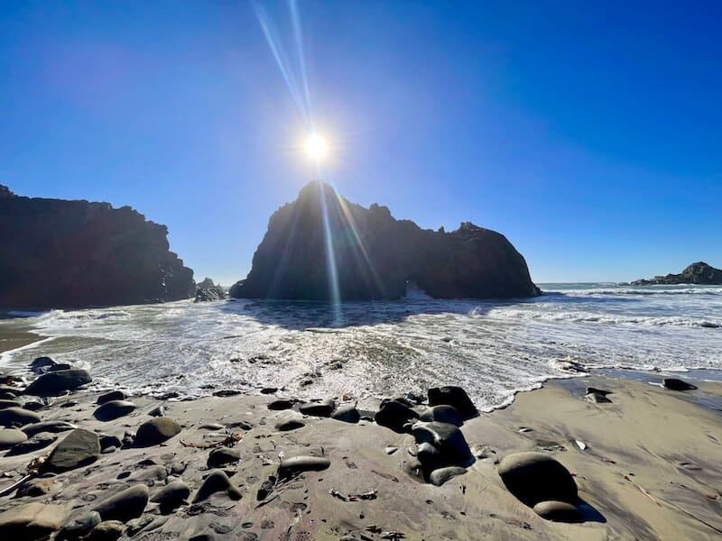 keyhole rock in mid afternoon sun at pfeiffer beach