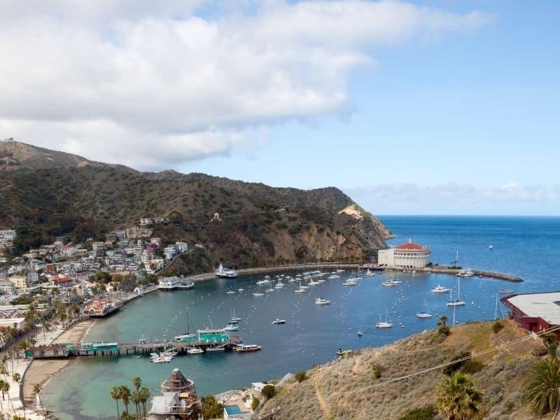 view of avalon, the pier and the casino in catalina california