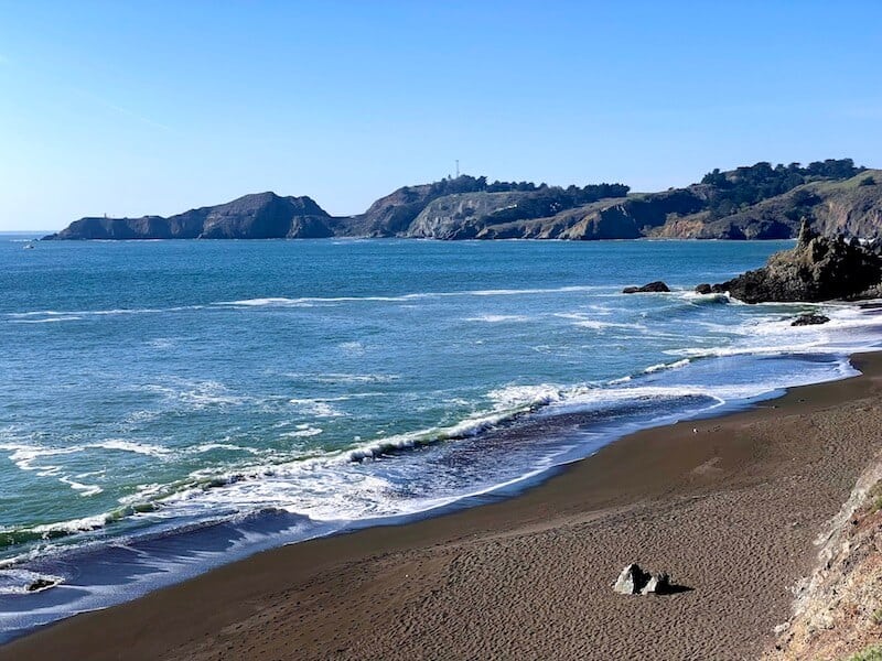view of black sands beach and point bonita in the marin headlands