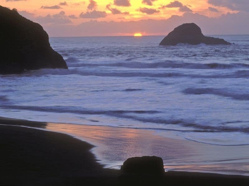 the beautiful colors of trinidad state beach at sunset