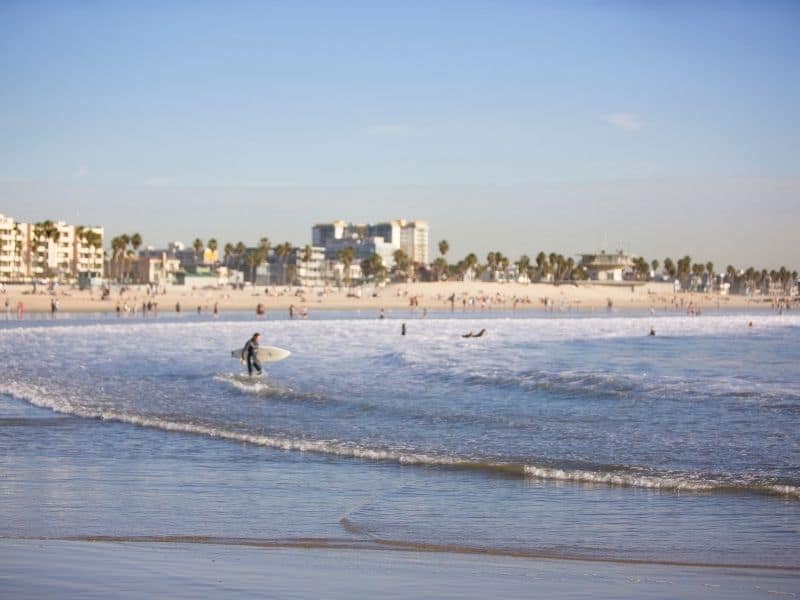 surfer enjoying the waves in venice beach California wearing a wetsuit