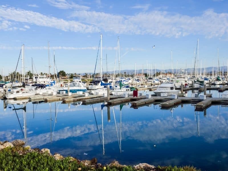 boats in the harbor at Oxnard California along California central coast towns