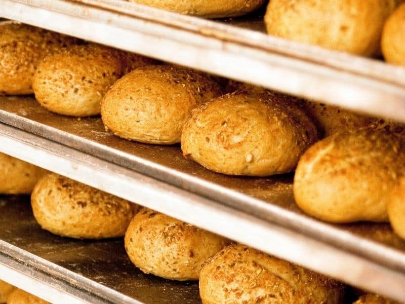 bread served at a bakery in rows