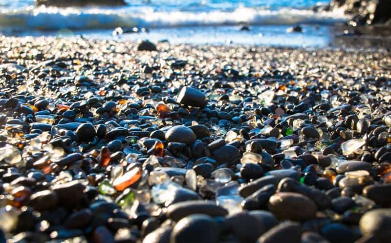 A beach made of glass in Fort Bragg, California