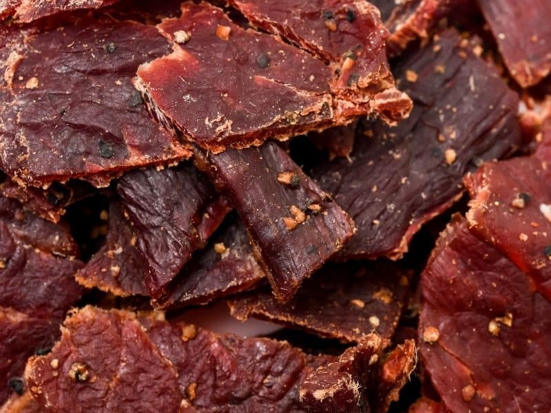 close up of beef jerky or other type of animal jerky