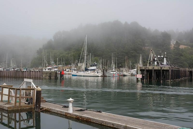 Sailboat in the Fort Bragg's Noyo Harbor, Mendocino County, California