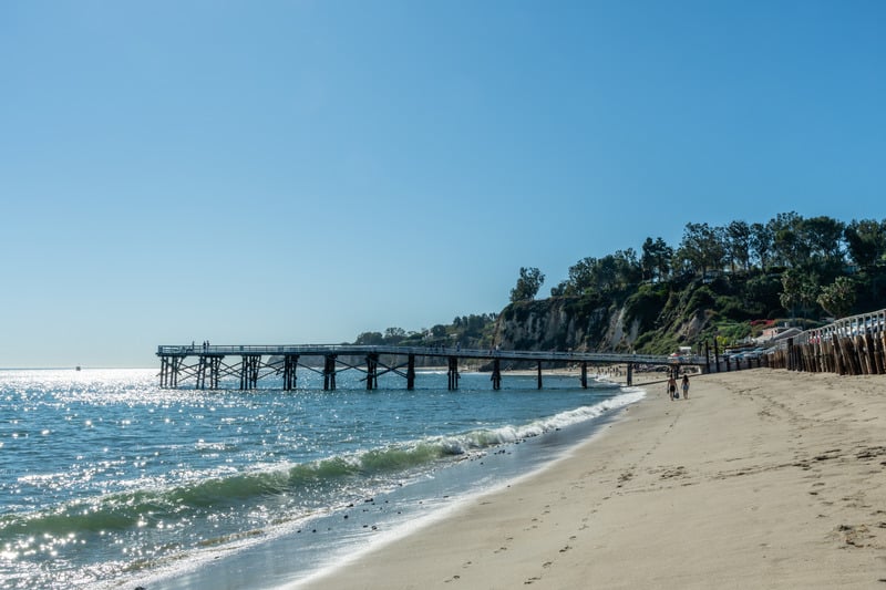 Scenic Paradise Cove pier vista in Malibu, Southern California