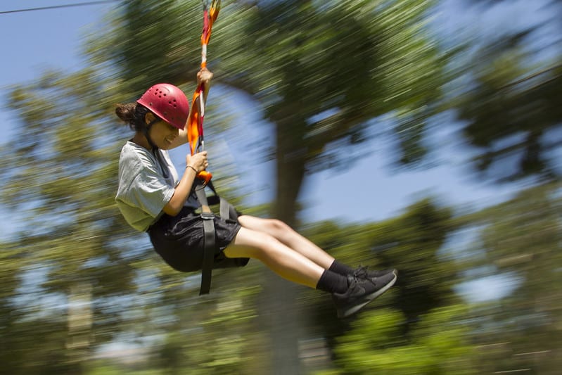 Having fun at a Zip line in California